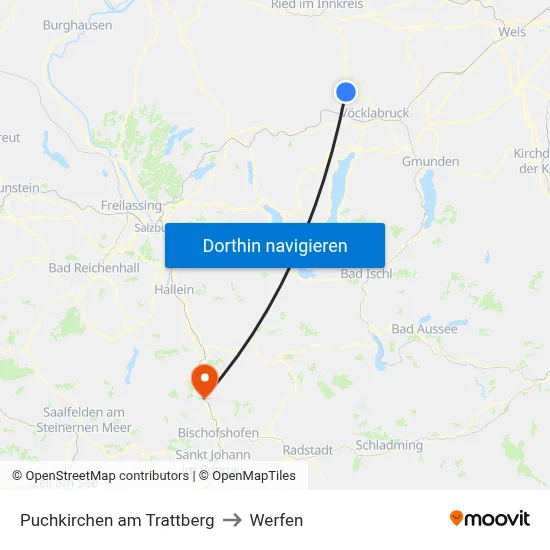 Puchkirchen am Trattberg to Werfen map