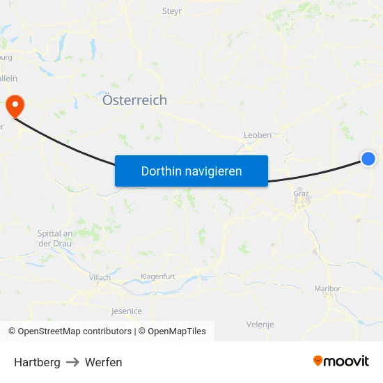 Hartberg to Werfen map