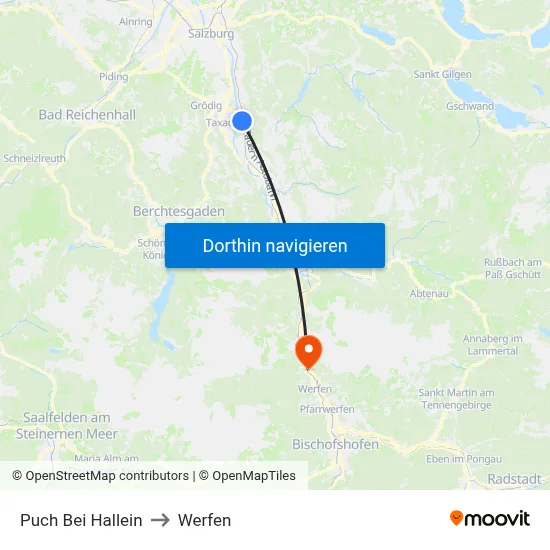 Puch Bei Hallein to Werfen map