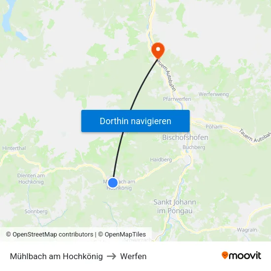 Mühlbach am Hochkönig to Werfen map