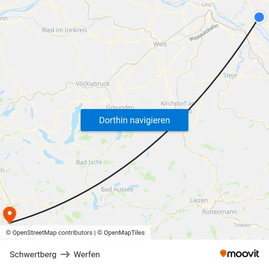 Schwertberg to Werfen map