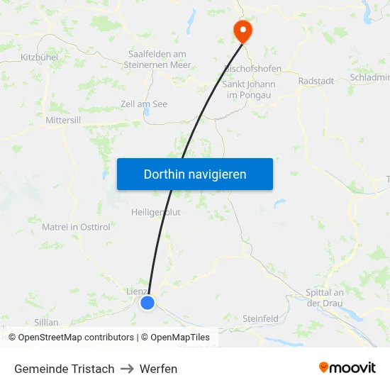 Gemeinde Tristach to Werfen map