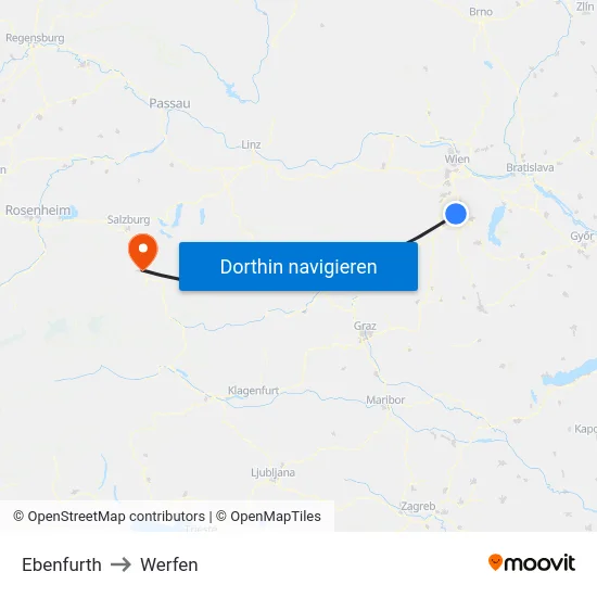 Ebenfurth to Werfen map