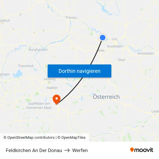 Feldkirchen An Der Donau to Werfen map