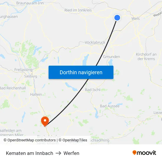 Kematen am Innbach to Werfen map