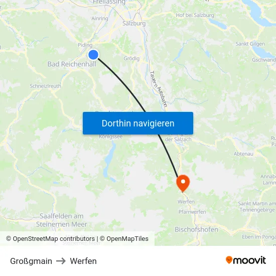 Großgmain to Werfen map