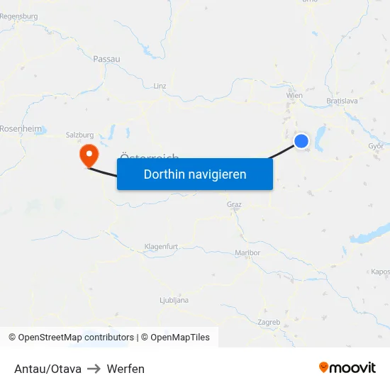 Antau/Otava to Werfen map