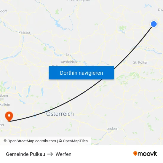 Gemeinde Pulkau to Werfen map
