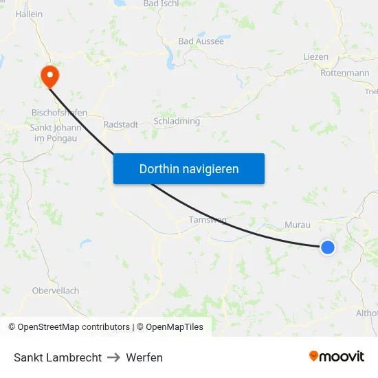 Sankt Lambrecht to Werfen map