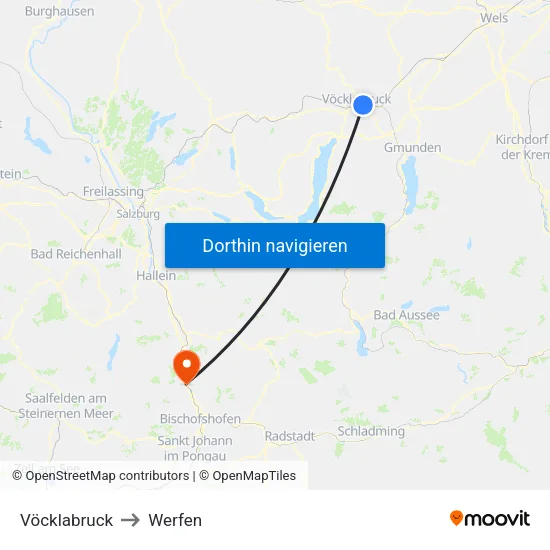 Vöcklabruck to Werfen map