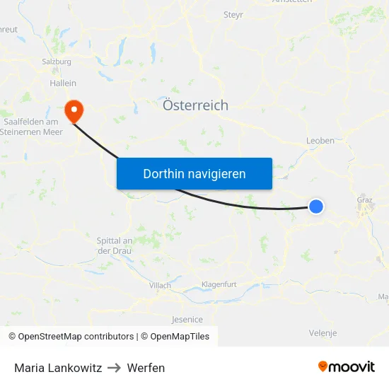 Maria Lankowitz to Werfen map