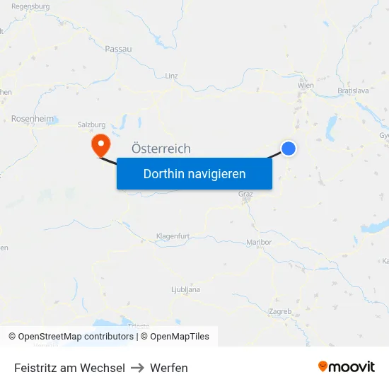 Feistritz am Wechsel to Werfen map