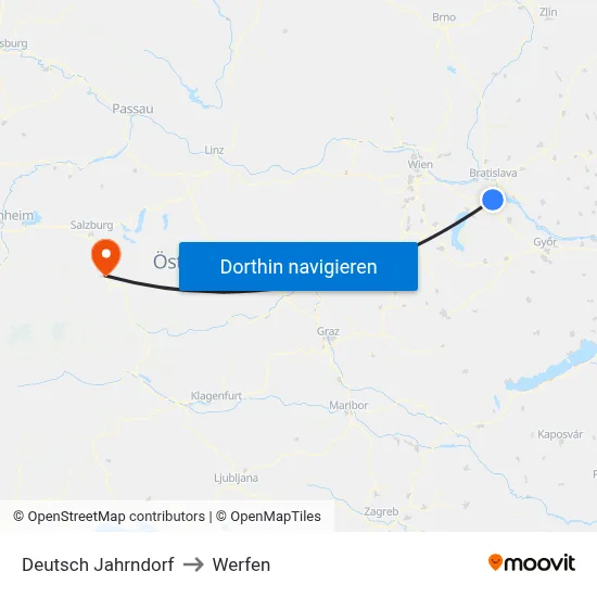 Deutsch Jahrndorf to Werfen map