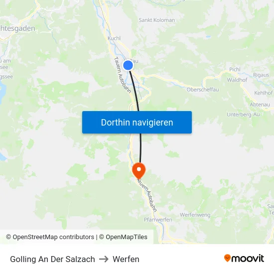 Golling An Der Salzach to Werfen map