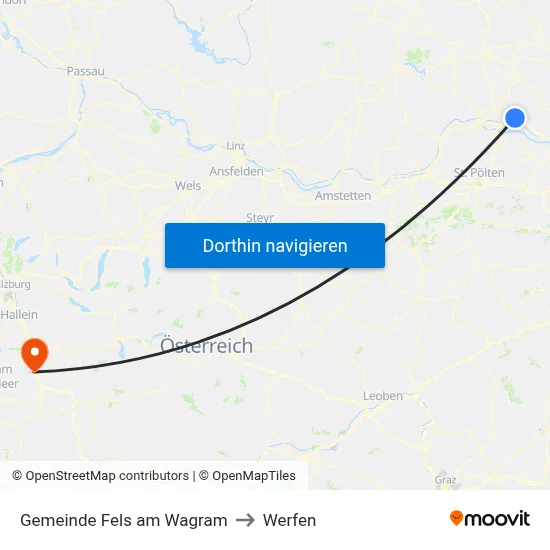 Gemeinde Fels am Wagram to Werfen map
