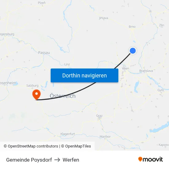 Gemeinde Poysdorf to Werfen map