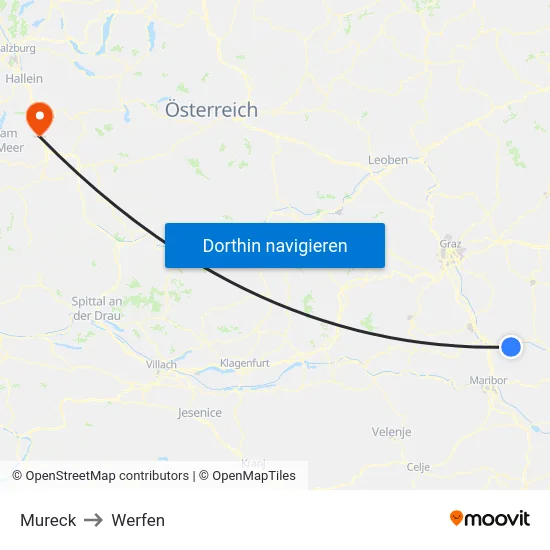 Mureck to Werfen map