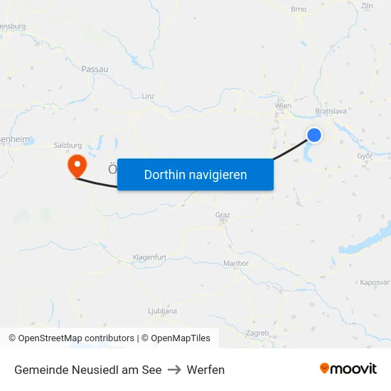 Gemeinde Neusiedl am See to Werfen map