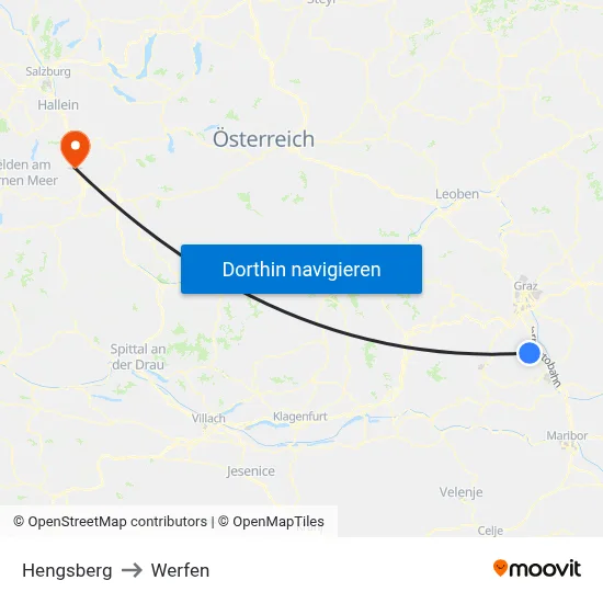 Hengsberg to Werfen map