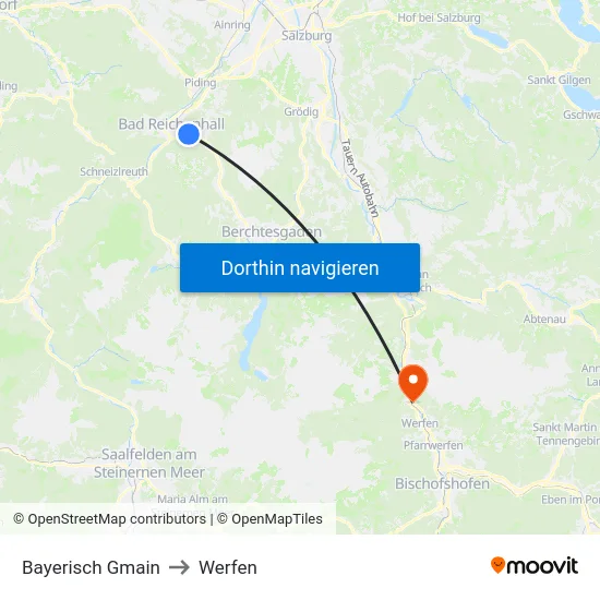 Bayerisch Gmain to Werfen map