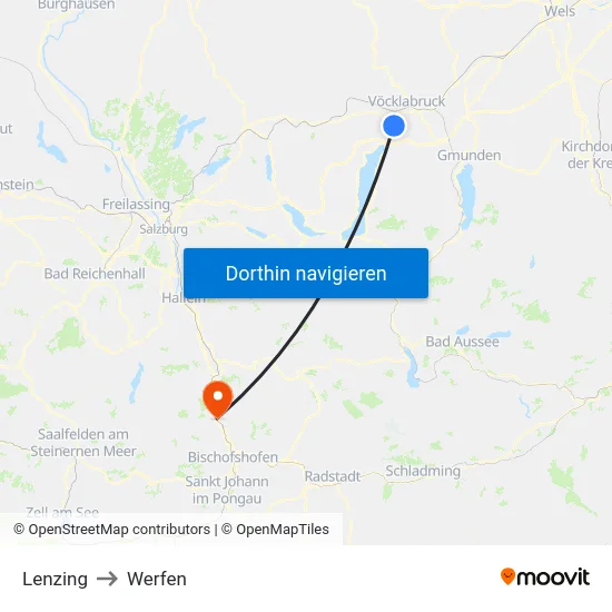 Lenzing to Werfen map