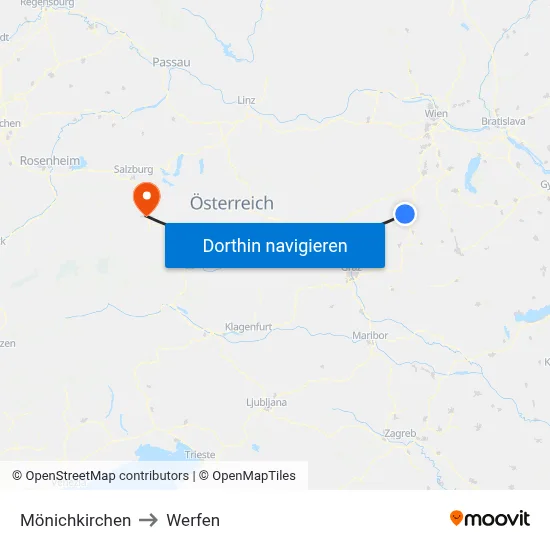 Mönichkirchen to Werfen map