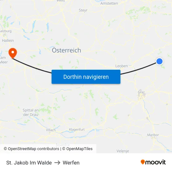 St. Jakob Im Walde to Werfen map