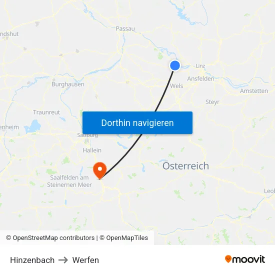 Hinzenbach to Werfen map