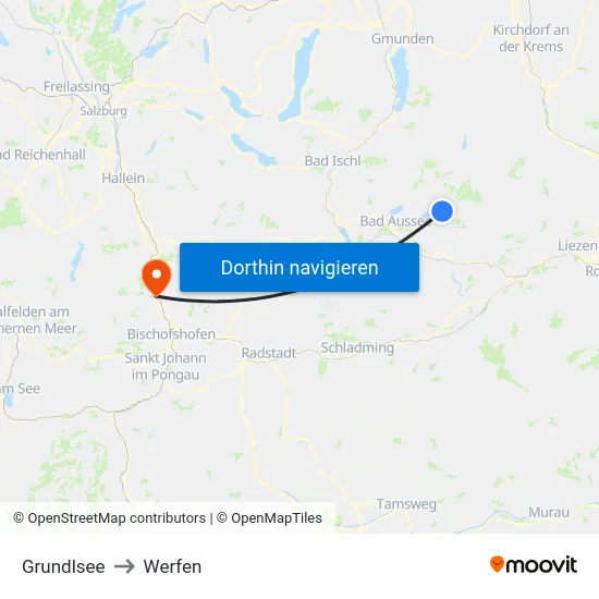 Grundlsee to Werfen map