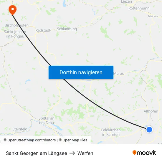 Sankt Georgen am Längsee to Werfen map