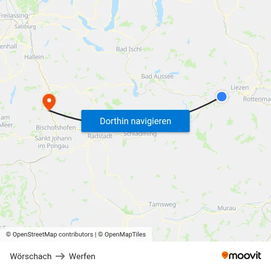 Wörschach to Werfen map
