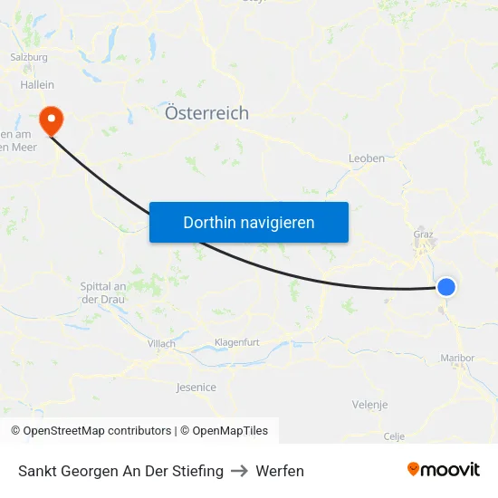 Sankt Georgen An Der Stiefing to Werfen map