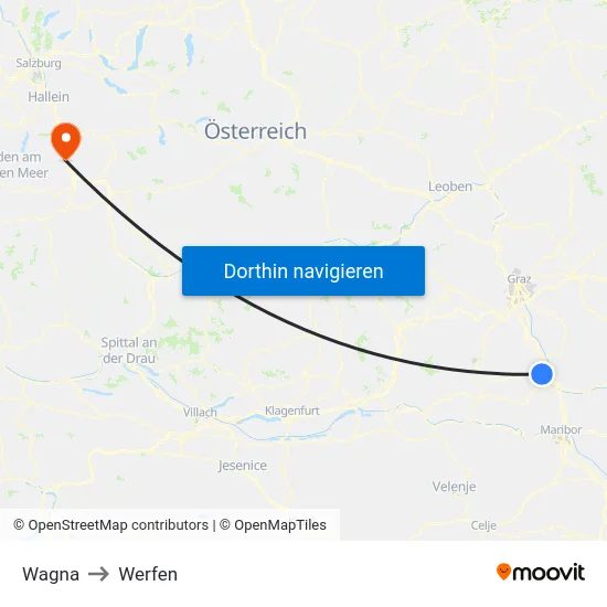 Wagna to Werfen map