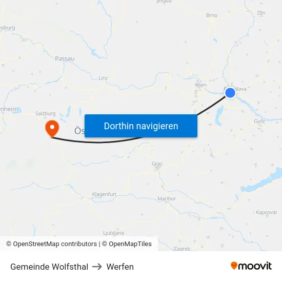 Gemeinde Wolfsthal to Werfen map