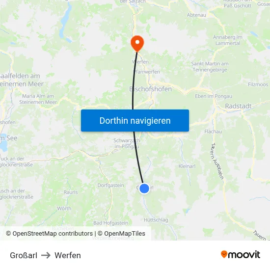 Großarl to Werfen map