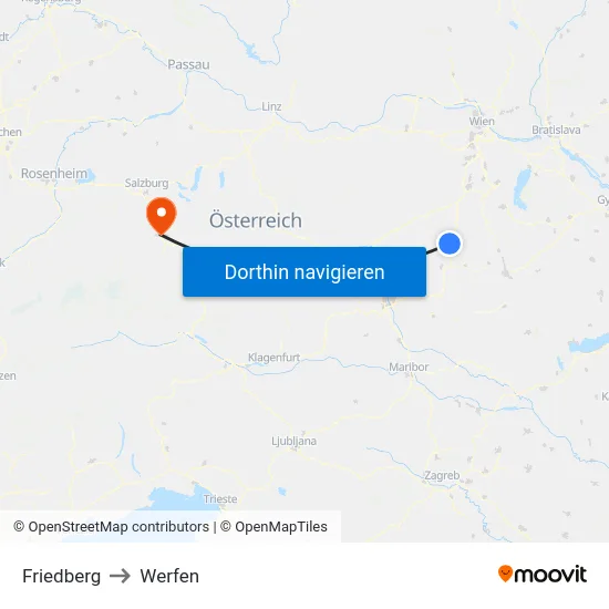 Friedberg to Werfen map