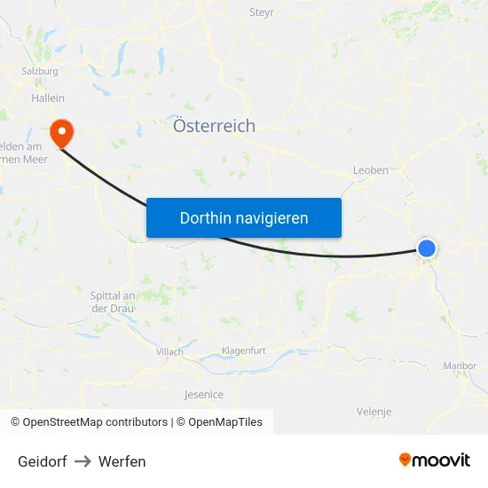 Geidorf to Werfen map
