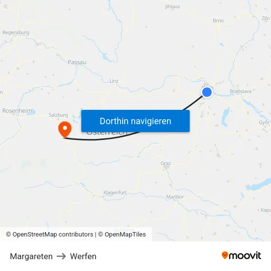 Margareten to Werfen map