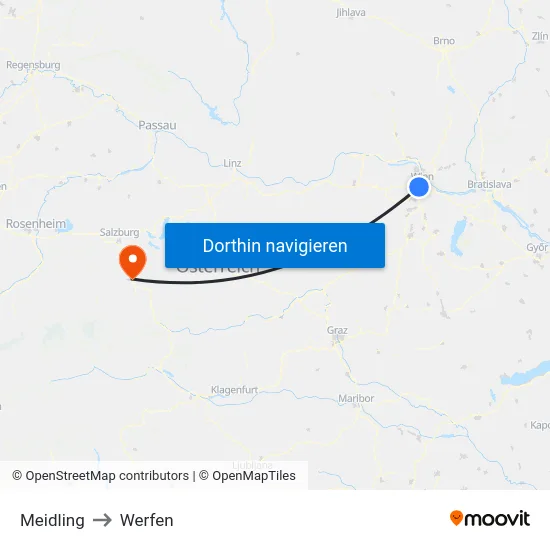 Meidling to Werfen map