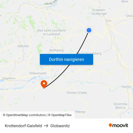 Krottendorf-Gaisfeld to Globasnitz map