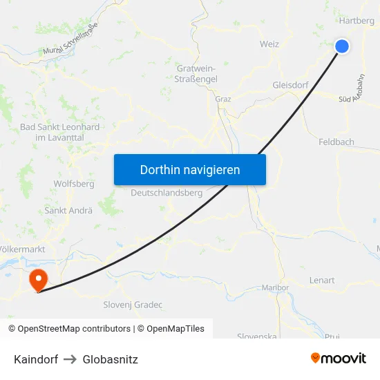 Kaindorf to Globasnitz map