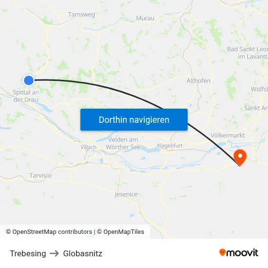 Trebesing to Globasnitz map