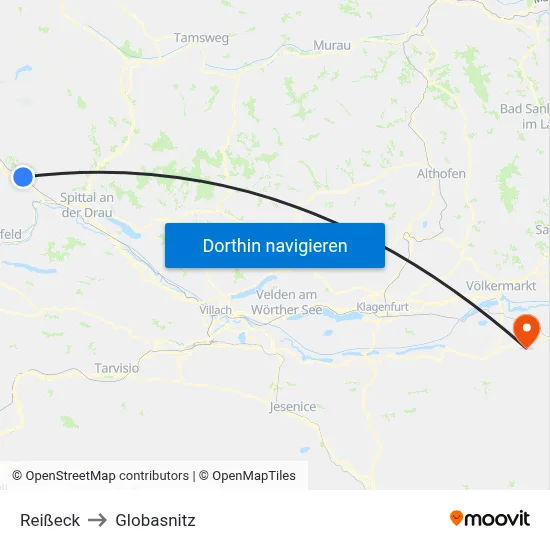 Reißeck to Globasnitz map