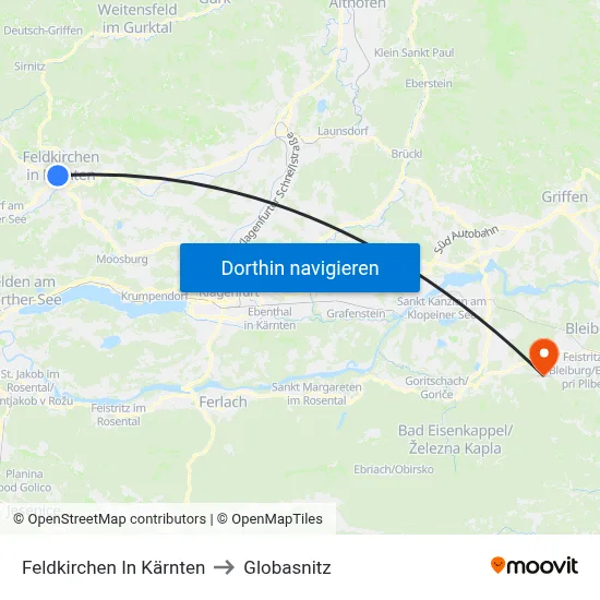 Feldkirchen In Kärnten to Globasnitz map