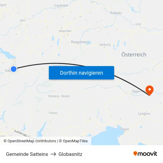 Gemeinde Satteins to Globasnitz map
