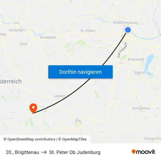 20., Brigittenau to St. Peter Ob Judenburg map