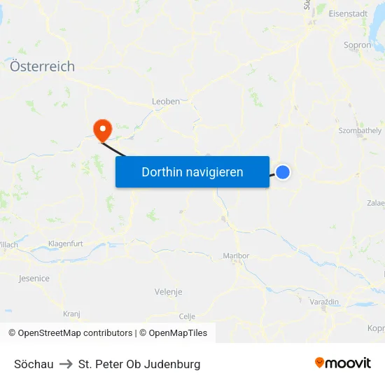 Söchau to St. Peter Ob Judenburg map