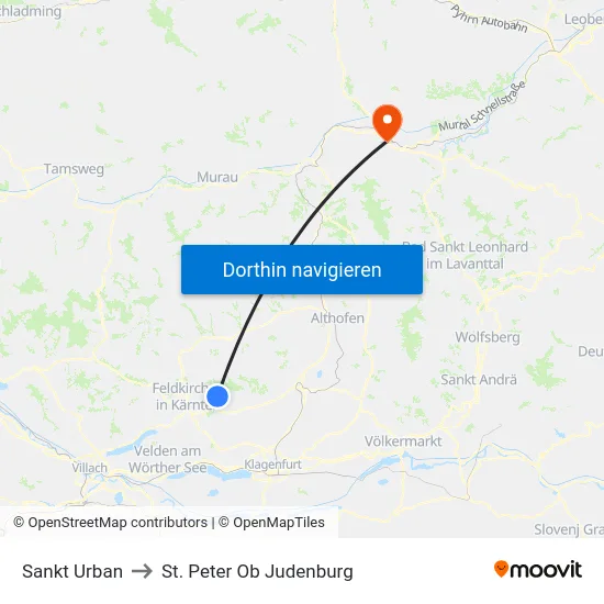 Sankt Urban to St. Peter Ob Judenburg map