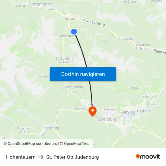 Hohentauern to St. Peter Ob Judenburg map