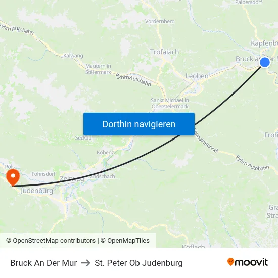 Bruck An Der Mur to St. Peter Ob Judenburg map